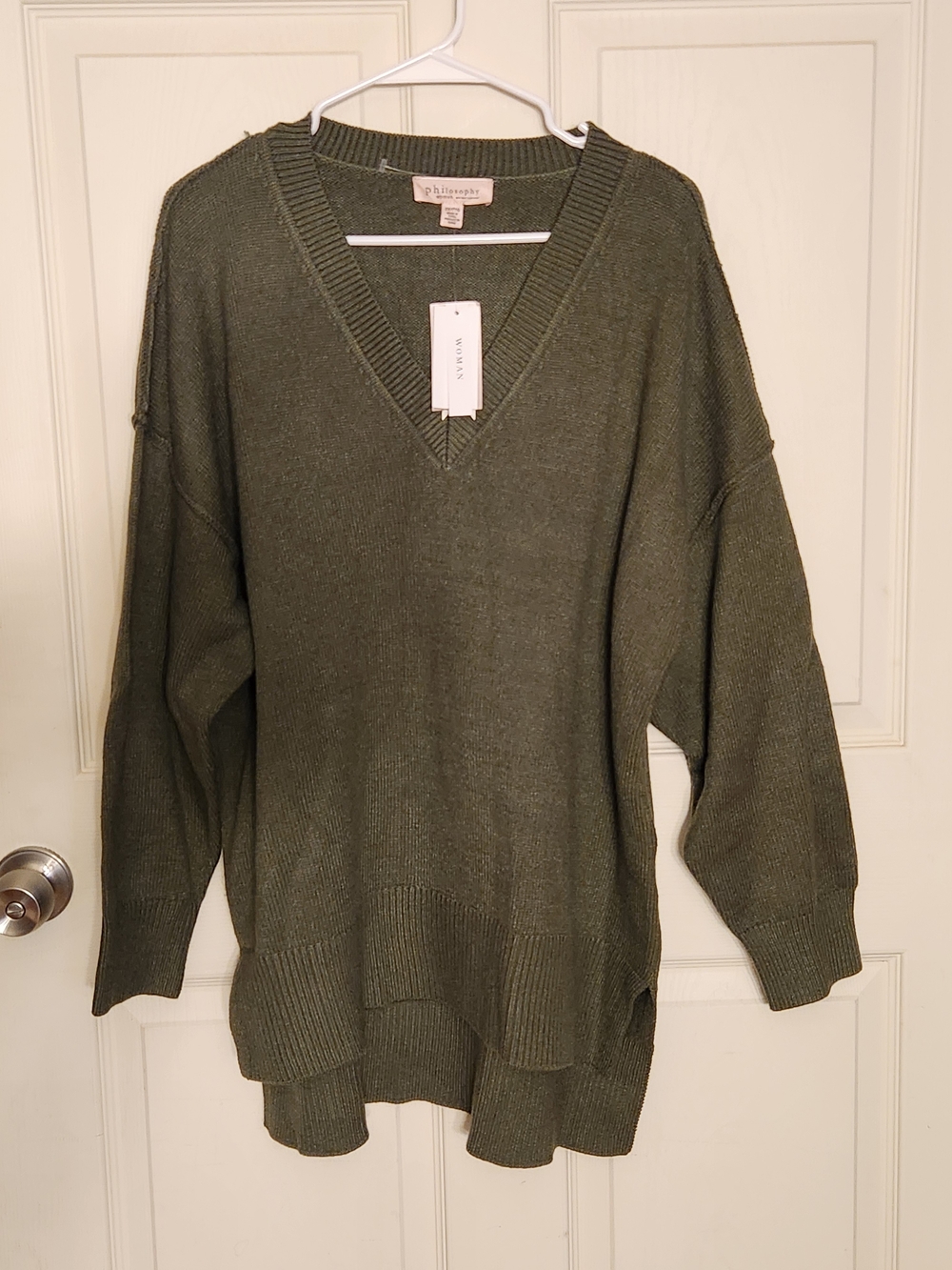 Philosophy Army Green V-Neck Knit Sweater
